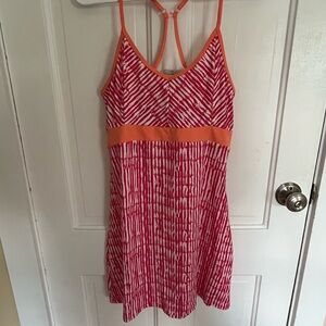 Pink and White Striped Dress with Orange Accents